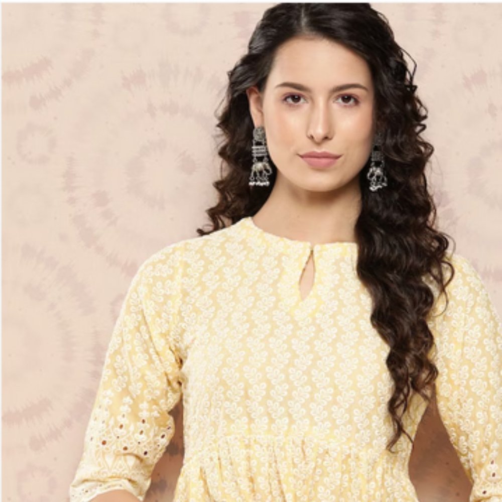 Embroidered Schiffli Fit & Flare Ethnic Maxi Dress